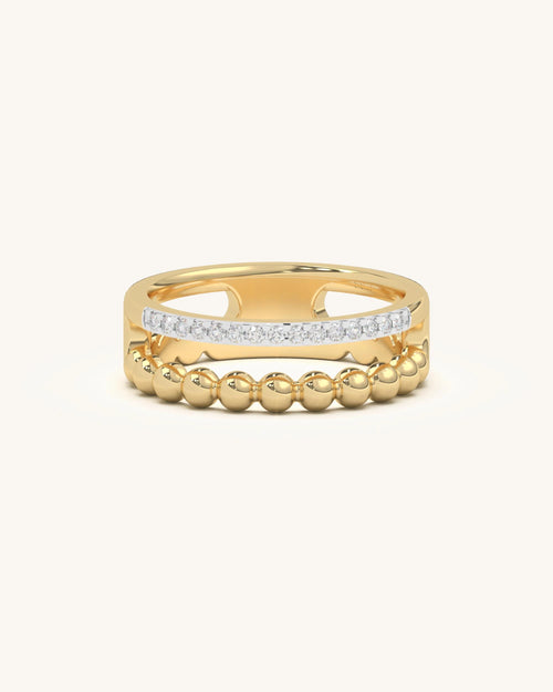 Dual Bead Band ring in 18KT Gold Vermeil with two parallel rows of shimmering moissanite diamonds.