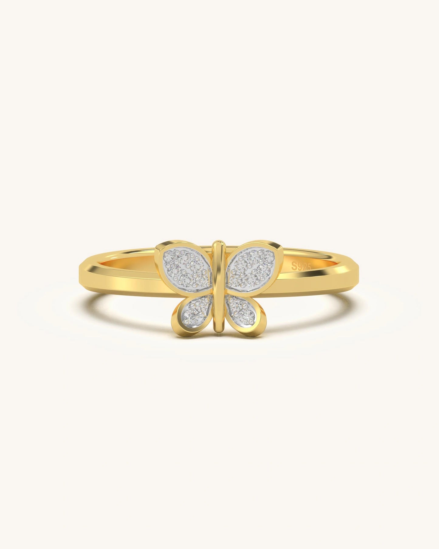 Mini Butterfly Ring in Gold Vermeil with Moissanite Diamonds