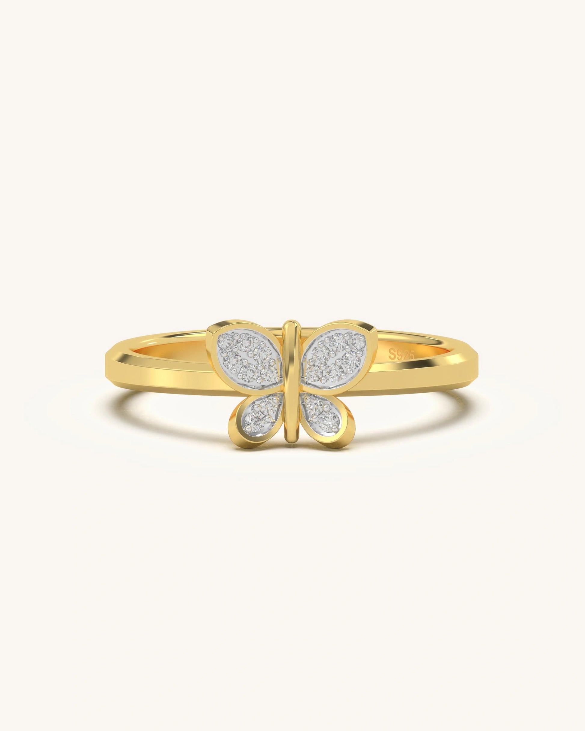 Mini Butterfly Ring in Gold Vermeil with Moissanite Diamonds