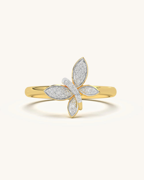 Elegant Wing Ring with elongated butterfly motif and pointed moissanite-encrusted wings in 18K Gold Vermeil
