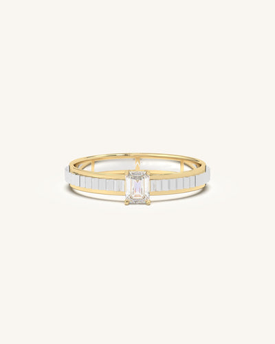 Emerald Cut Solitaire Moissanite Diamond Dainty Band in 18KT Gold Vermeil Sterling Silver