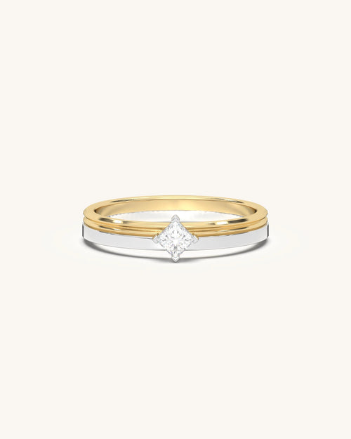 Princess Solitaire Diamond Band in Sterling Silver with Moissanite