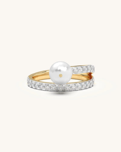 Dual Band Ring with pink gemstone, clear moissanite diamonds, and 18K Gold Vermeil 925 Sterling Silver