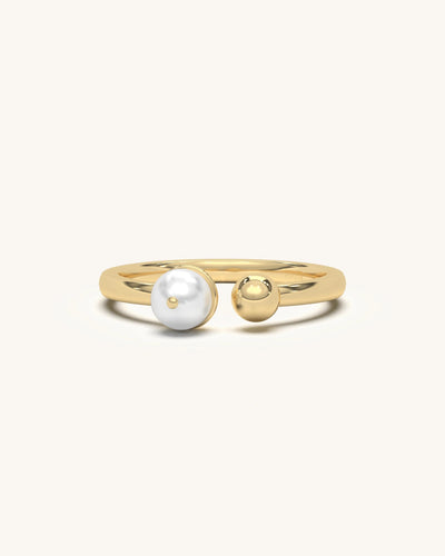 Open Pearl Ring with luminous pearl, polished gold vermeil ball, and sleek 925 Sterling Silver band