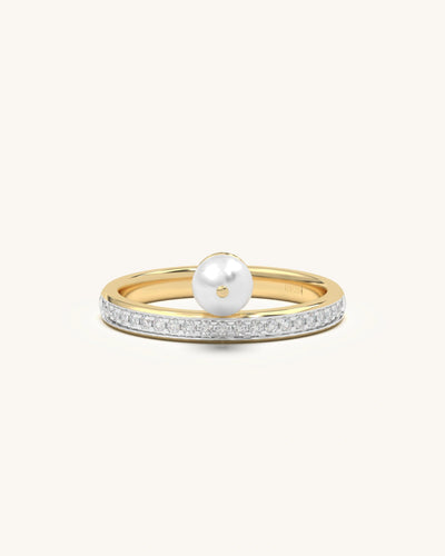 Diamond Pearl Ring in 925 Sterling Silver with 18K Gold Vermeil and Moissanite Diamonds