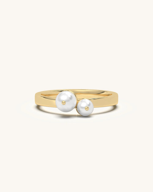 Delicate Twin Pearl Ring with two freshwater pearls on an 18K Gold Vermeil 925 Sterling Silver open band