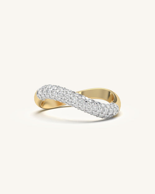 Pave Curve Ring with Moissanite Diamonds in 18KT Gold Vermeil