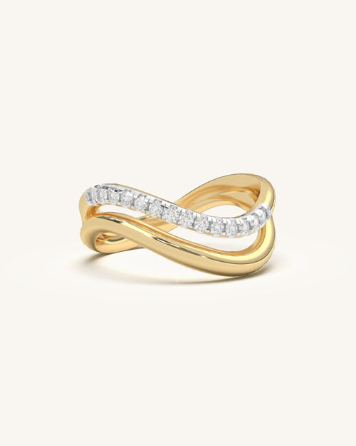 Twin Flow Double Layer Ring with Moissanite Diamonds in 18KT Gold Vermeil