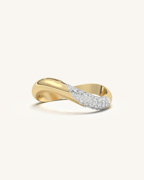 Crescent Dome Ring with moissanite stones in 18K gold vermeil 925 sterling silver
