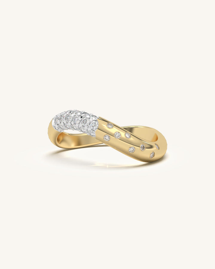 Radiant Cuff Ring with clustered moissanite stones in 18K gold vermeil sterling silver