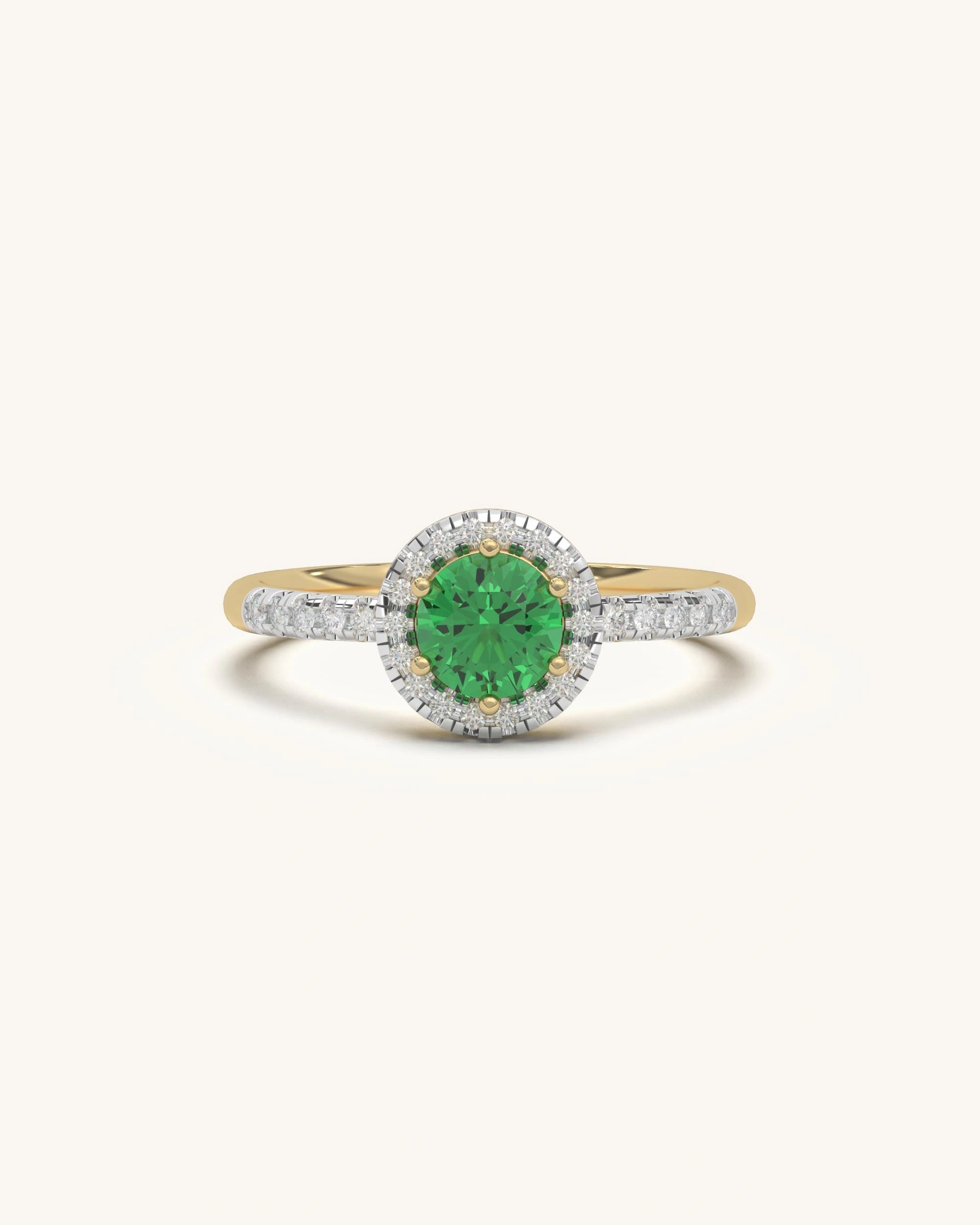 Green Stone halo ring