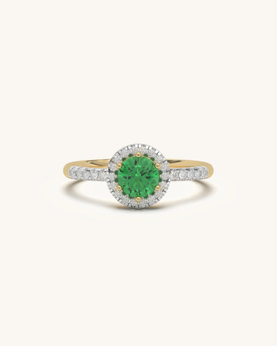 Green Halo Ring 925 Sterling Silver 18KT Gold Vermeil with Moissanite and Green Colorstone
