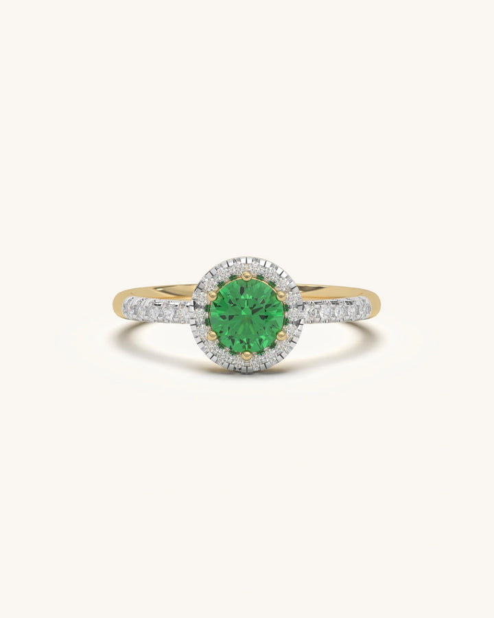 Green Halo Ring 925 Sterling Silver 18KT Gold Vermeil with Moissanite and Green Colorstone
