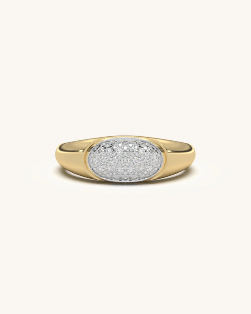 Elegant 18K Gold Vermeil Oval Dome Ring with Moissanite Diamonds on 925 Sterling Silver
