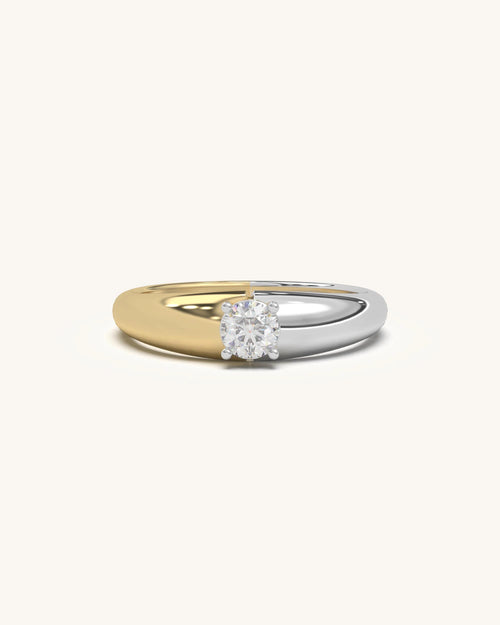 Elegant 18K Gold Vermeil Duo Tone Ring with Moissanite Diamonds on 925 Sterling Silver