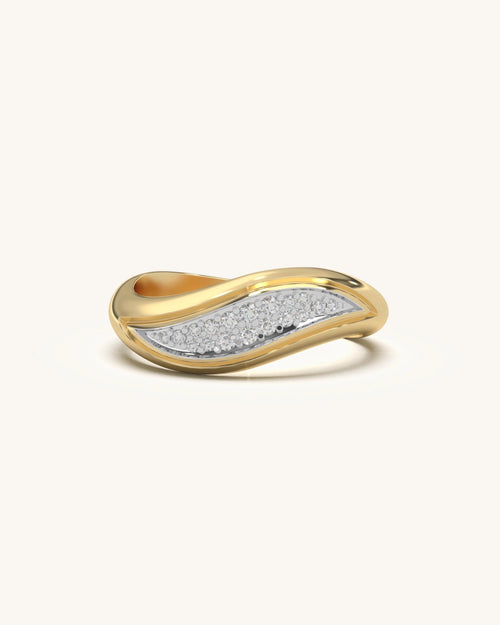 Artistic Petal Touch Open Ring with Moissanite & 18K Gold Vermeil on 925 Sterling Silver