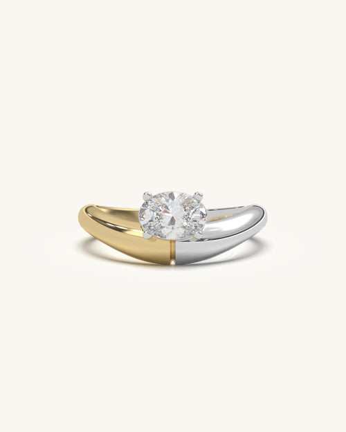 Twist Form Ring with gold vermeil and sterling silver bands, moissanite accents