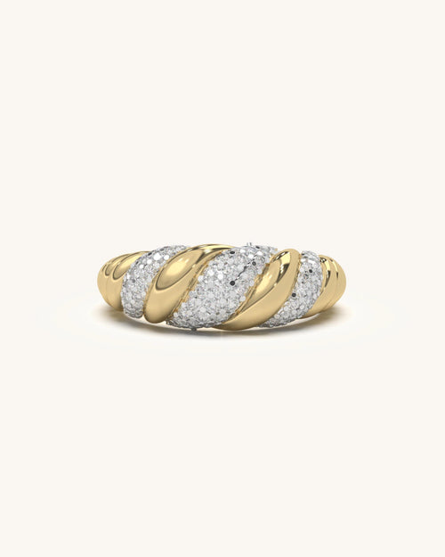 Elegant Diamond Twist Ring in 18K Gold Vermeil with shimmering Moissanite stones.