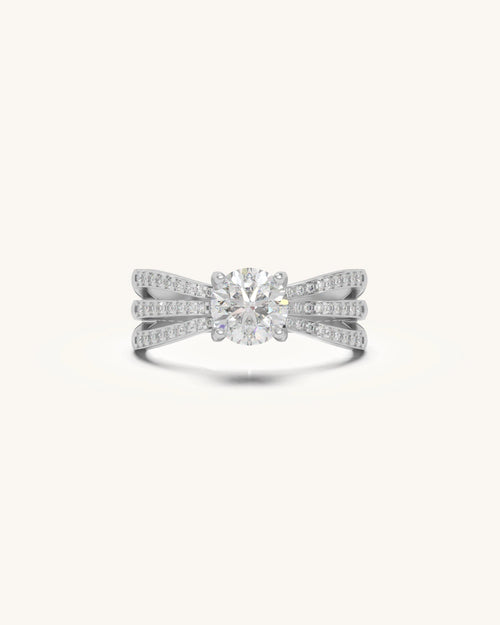 Silver diamond ring round solitaire with refined detailing