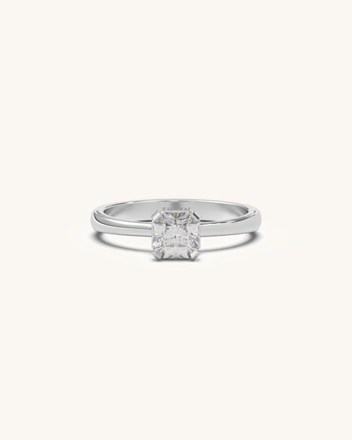 Silver ring designs for female Asscher cut solitaire