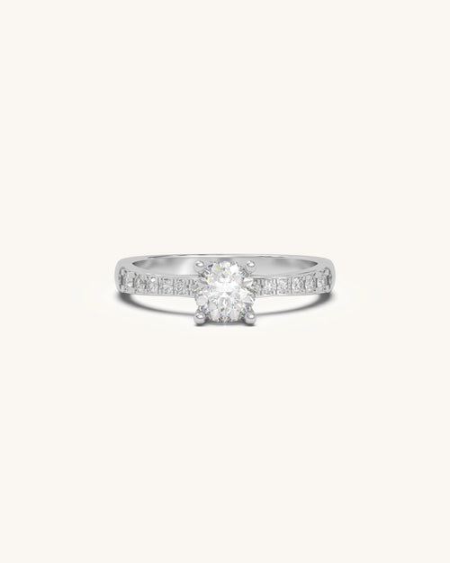 Silver rings for women round cut moissanite solitaire