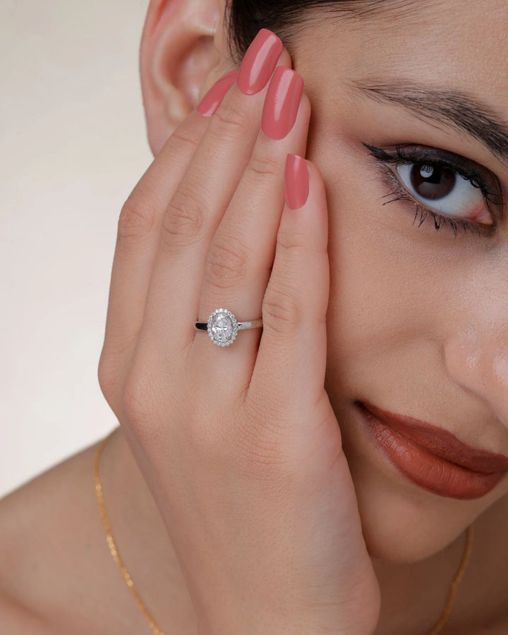 Oval Halo Solitaire Ring