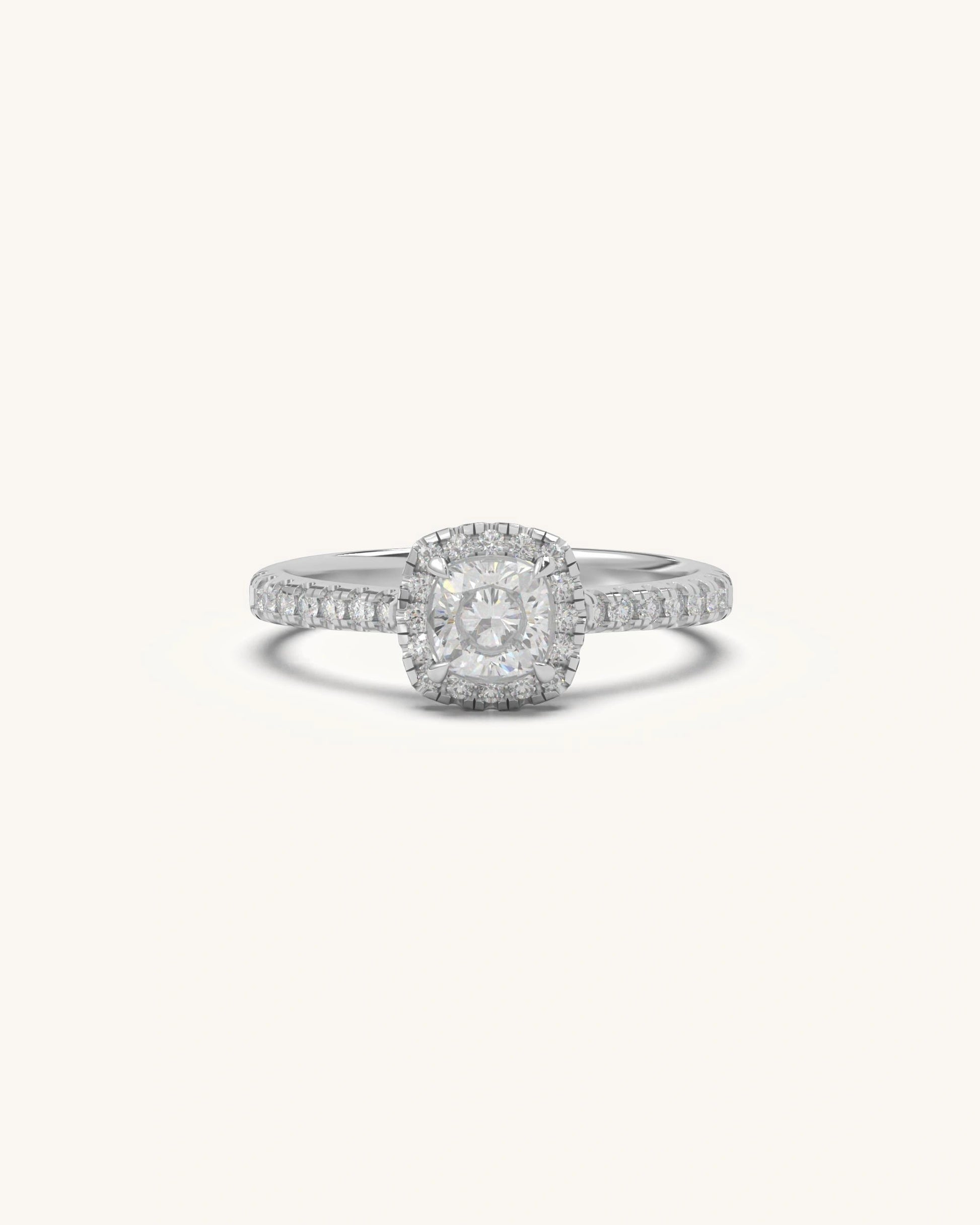Silver diamond rings for women cushion halo in 18KT Gold Vermeil finish