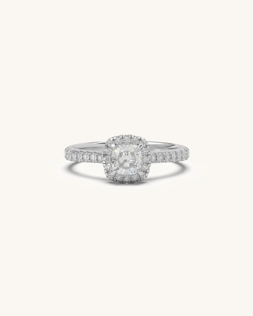 Silver diamond rings for women cushion halo in 18KT Gold Vermeil finish