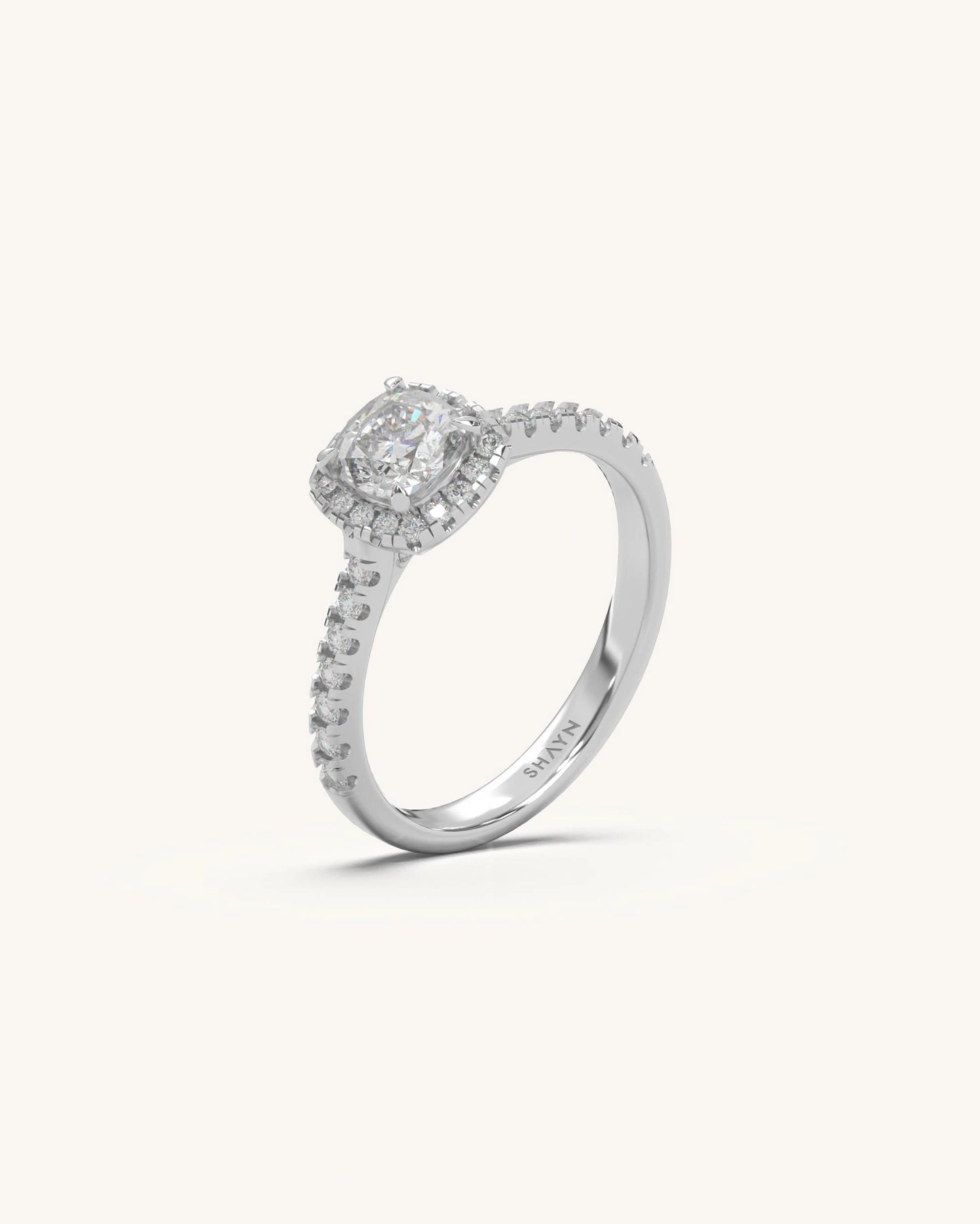 Cusion Halo Solitaire Ring
