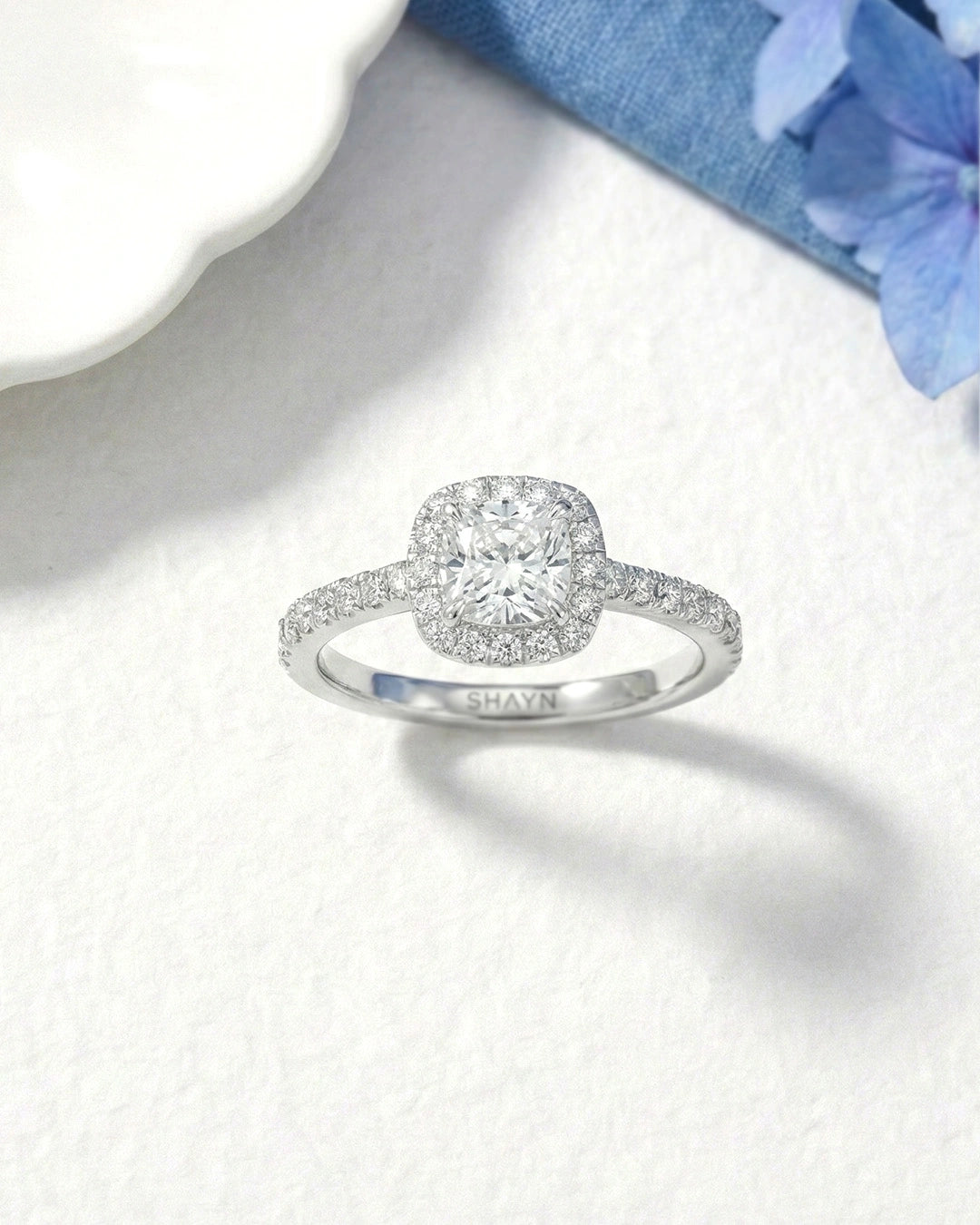 Cusion Halo Solitaire Ring