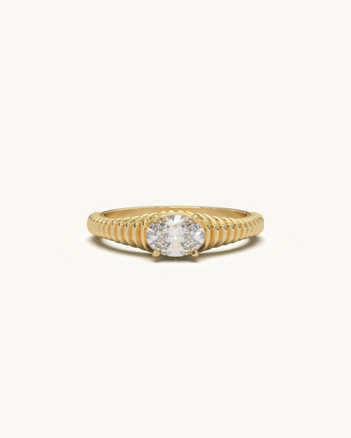 Ladies diamond ring design oval solitaire in 18KT Gold Vermeil finish