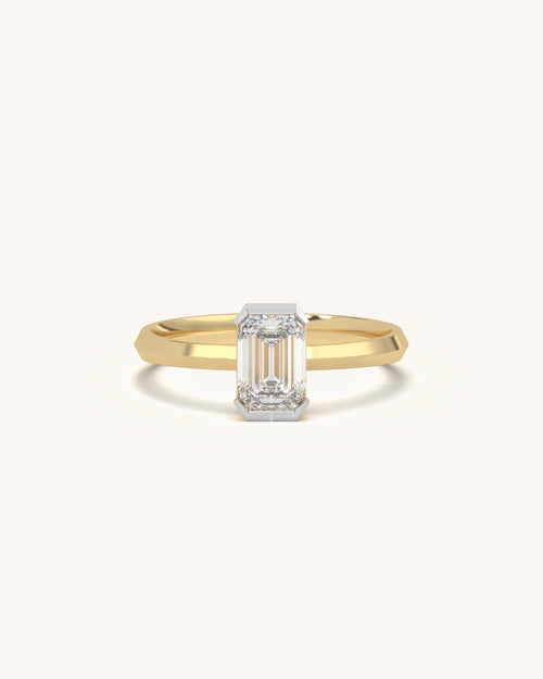 Single diamond ring for women emerald cut in 18KT Gold Vermeil finish