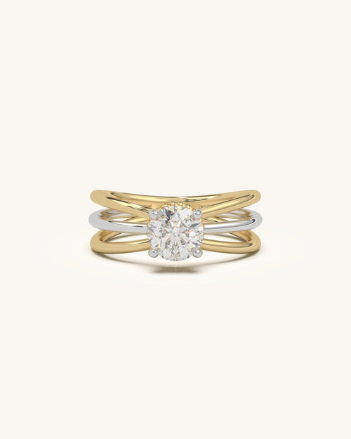 Diamond engagement rings for women multi shank design in 18KT Gold Vermeil finish