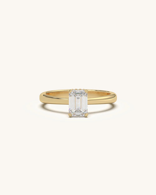 Single solitaire diamond ring emerald cut in 18KT Gold Vermeil finish
