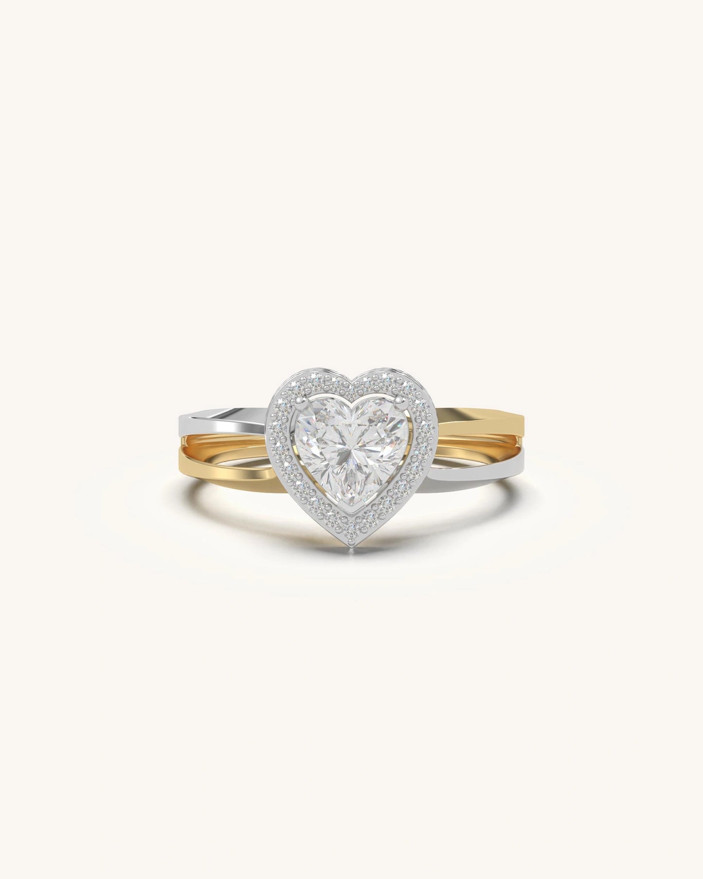 Solitaire diamond ring with heart halo in 18KT Gold Vermeil finish