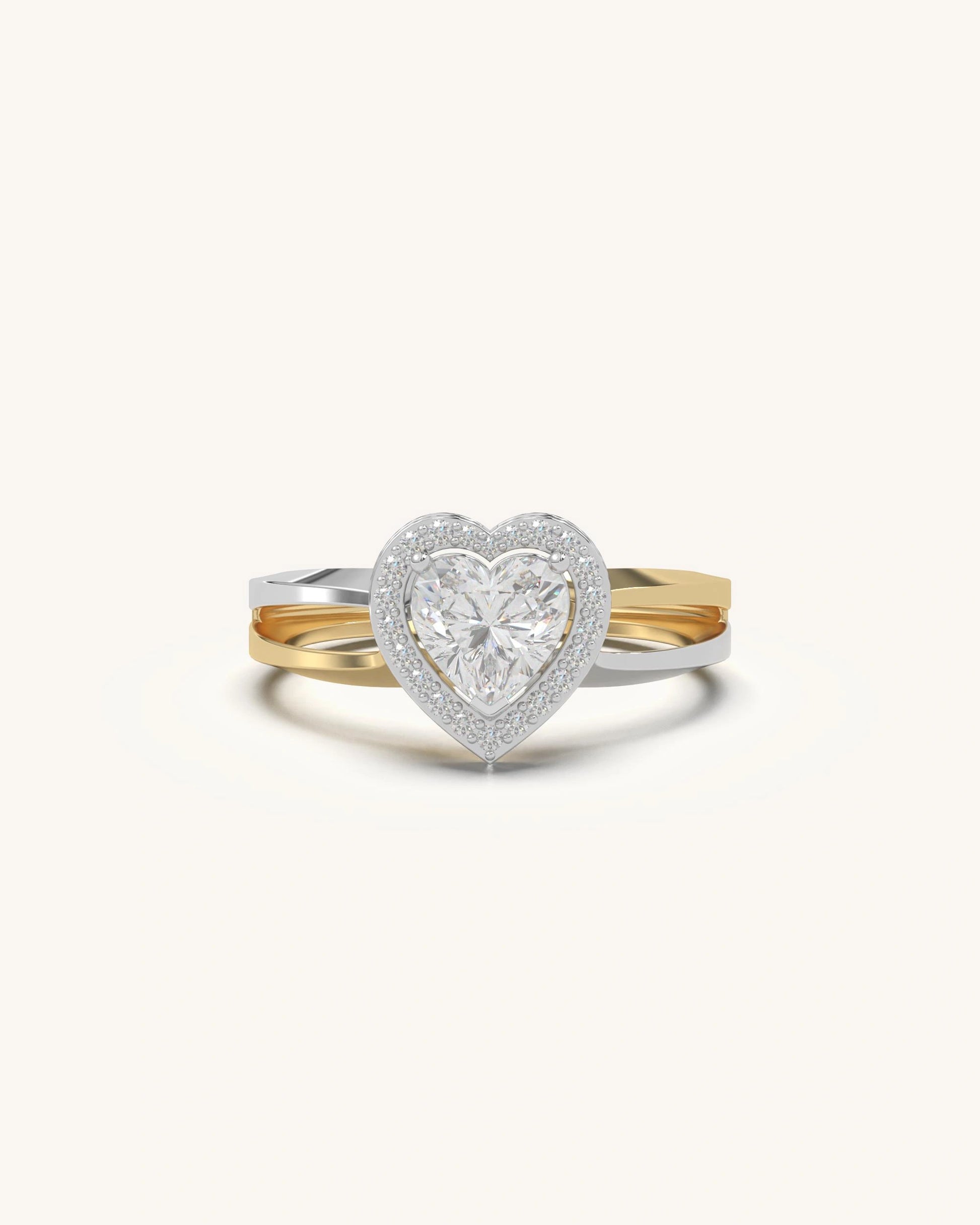 Solitaire diamond ring with heart halo in 18KT Gold Vermeil finish