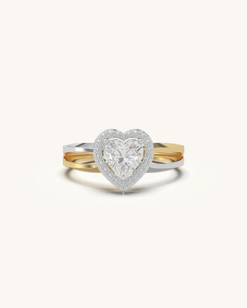 Solitaire diamond ring with heart halo in 18KT Gold Vermeil finish