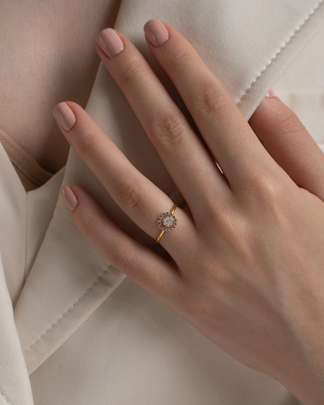 Pink Halo Diamond Ring