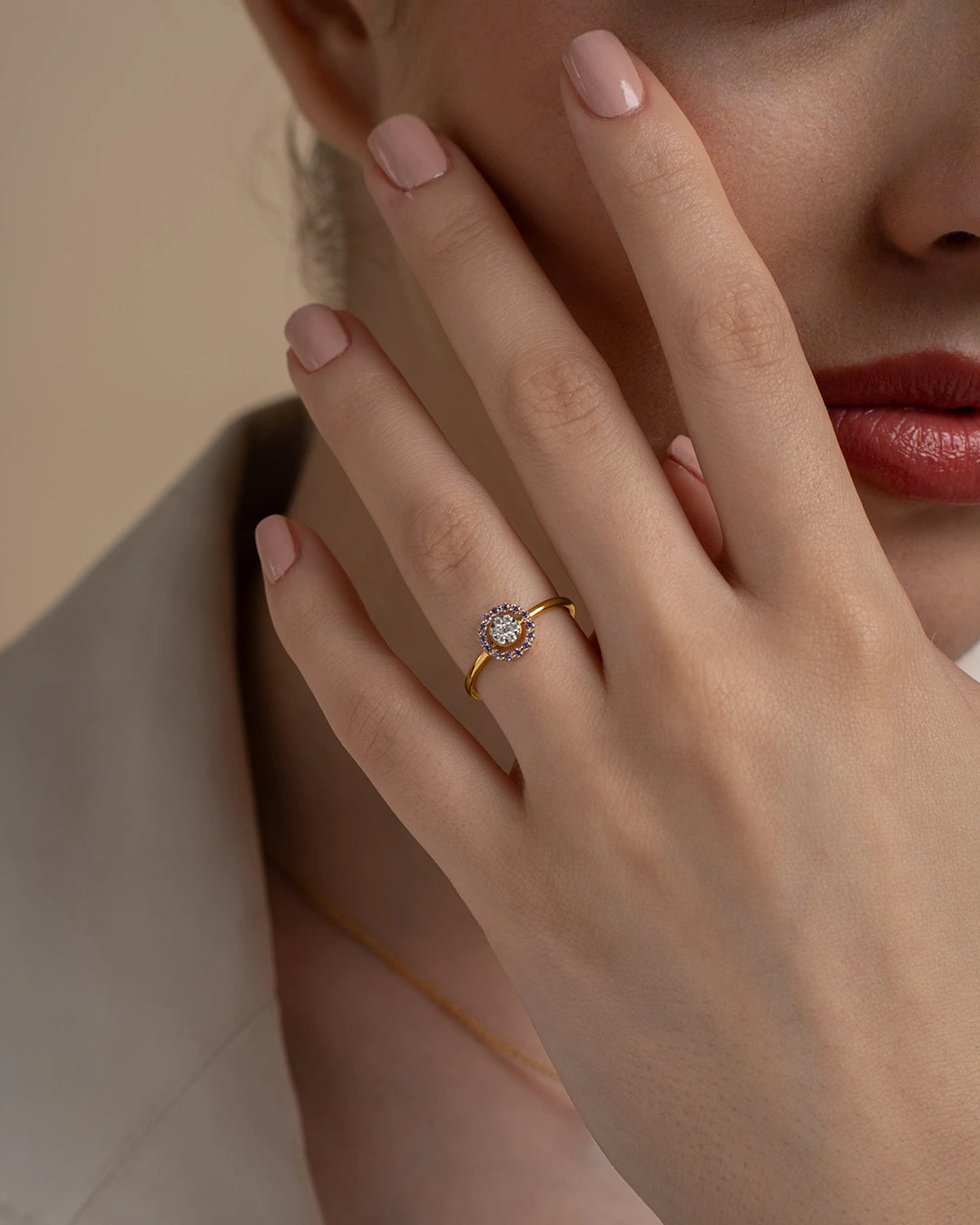 Pink Halo Diamond Ring