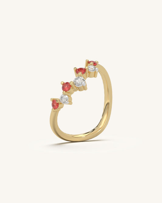 Red White Curve Ring