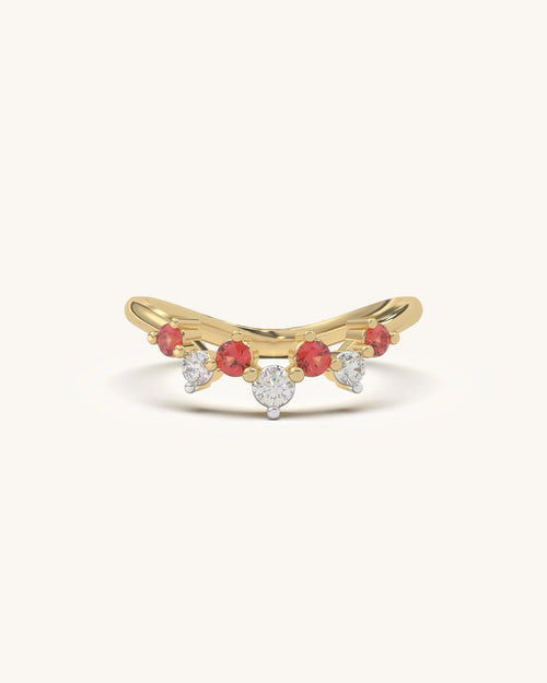 Red White Curve Ring in 18K Gold Vermeil with moissanite diamonds and red stones