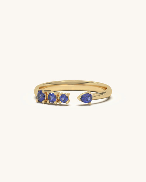 Blue Split Shank Ring in 18K Gold Vermeil with blue stones and gold tone finish