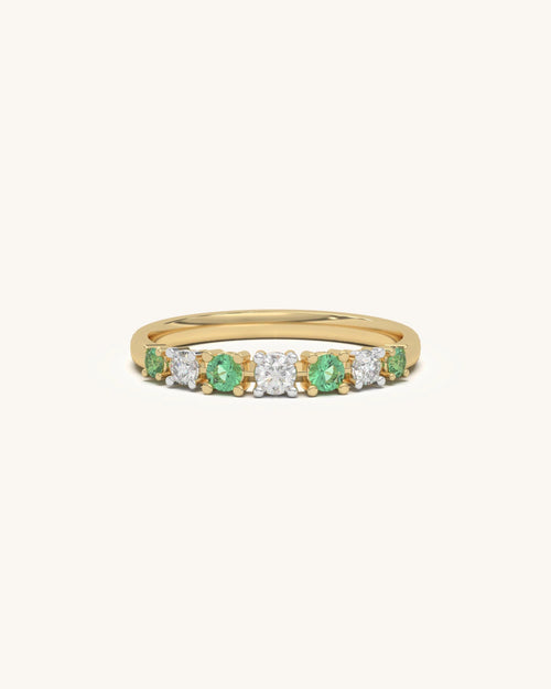 Green Diamond Band Ring 925 Sterling Silver 18K Gold Vermeil Moissanite Green Stones