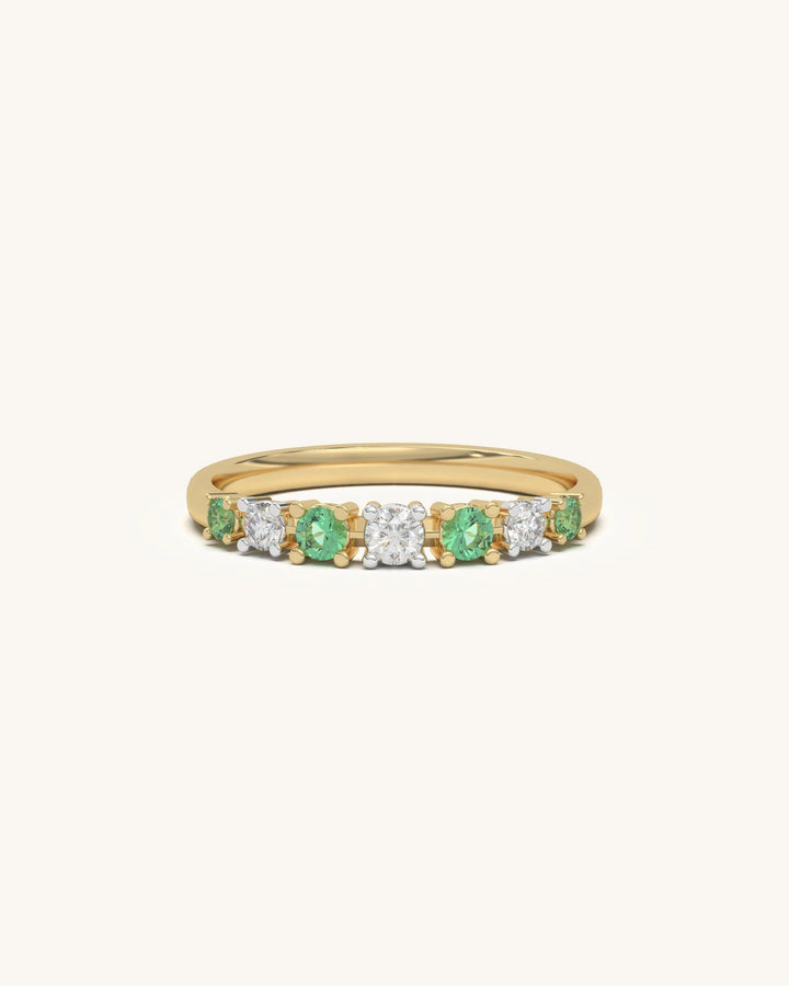 Green Diamond Band Ring 925 Sterling Silver 18K Gold Vermeil Moissanite Green Stones