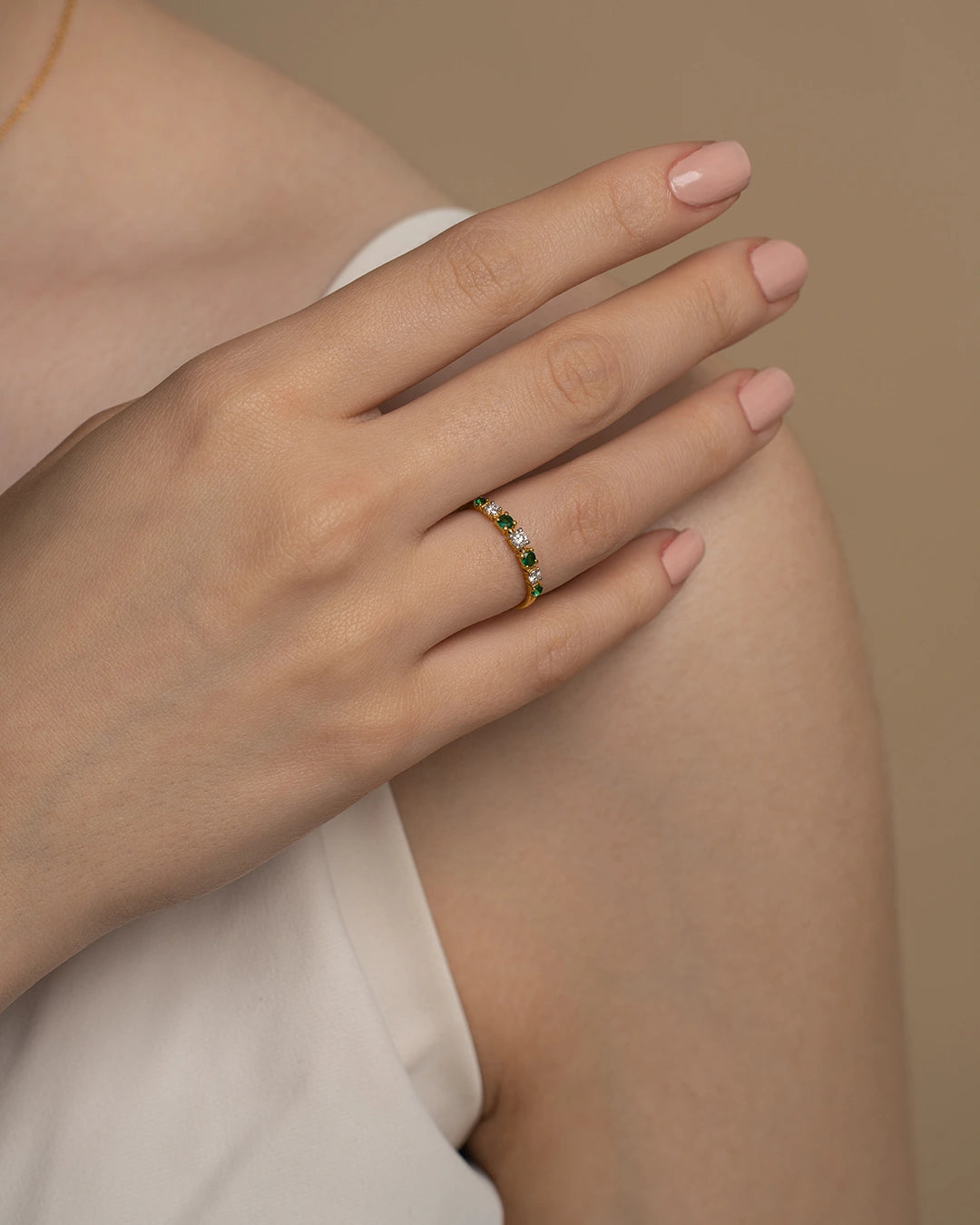 Green Diamond Band Ring