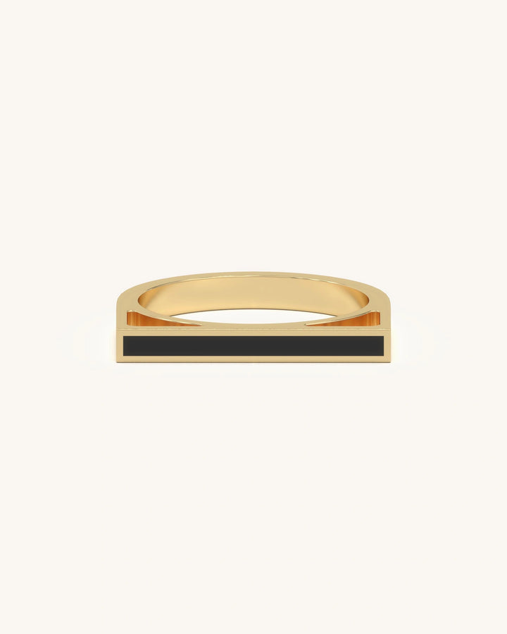 Black Bar Ring in 18K Gold Vermeil with Black Enamel Detail on a Model's Finger