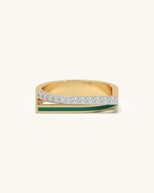 Diamond Wave Ring featuring Green Enamel and 18K Gold Vermeil with Pave Diamonds