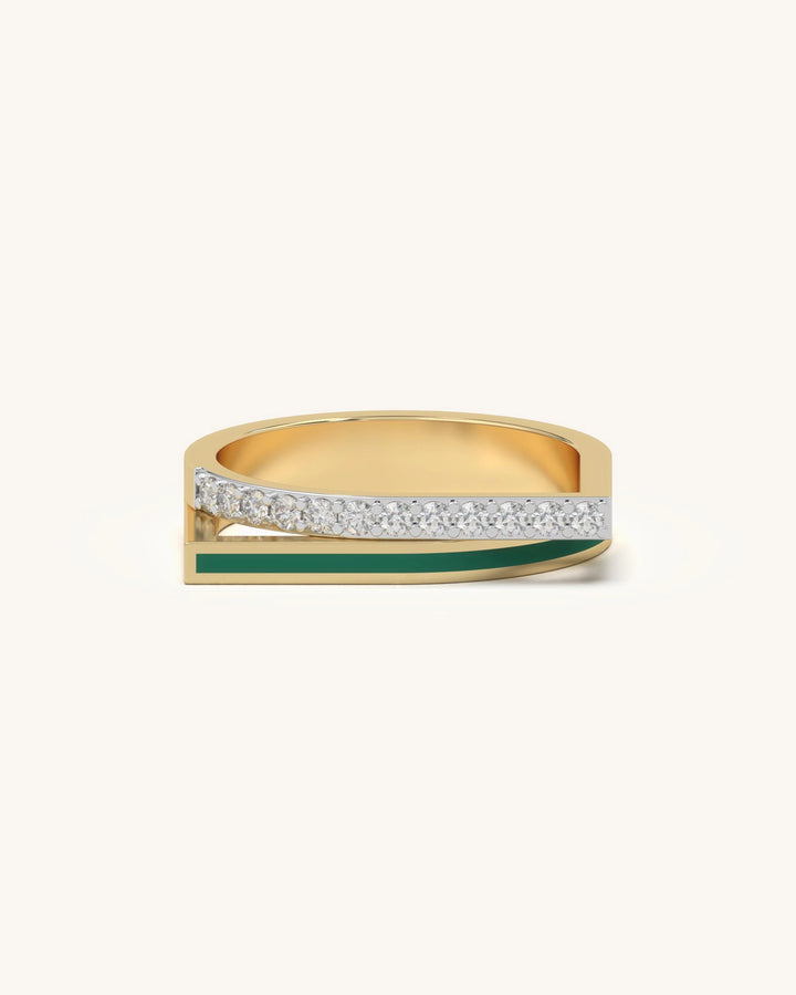 Diamond Wave Ring featuring Green Enamel and 18K Gold Vermeil with Pave Diamonds