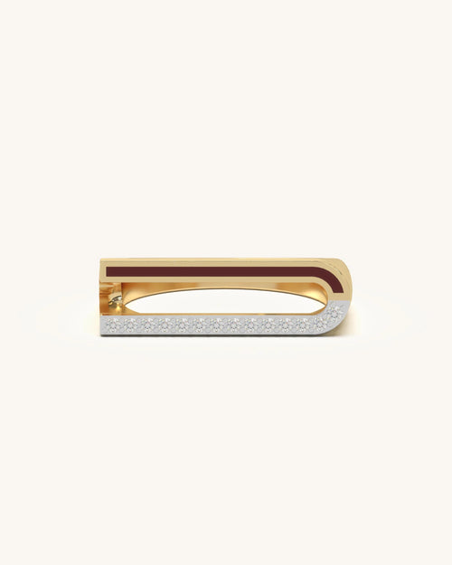 Curve Edge Diamond Ring with Brown Enamel and 18K Gold Vermeil, featuring Pave Diamonds