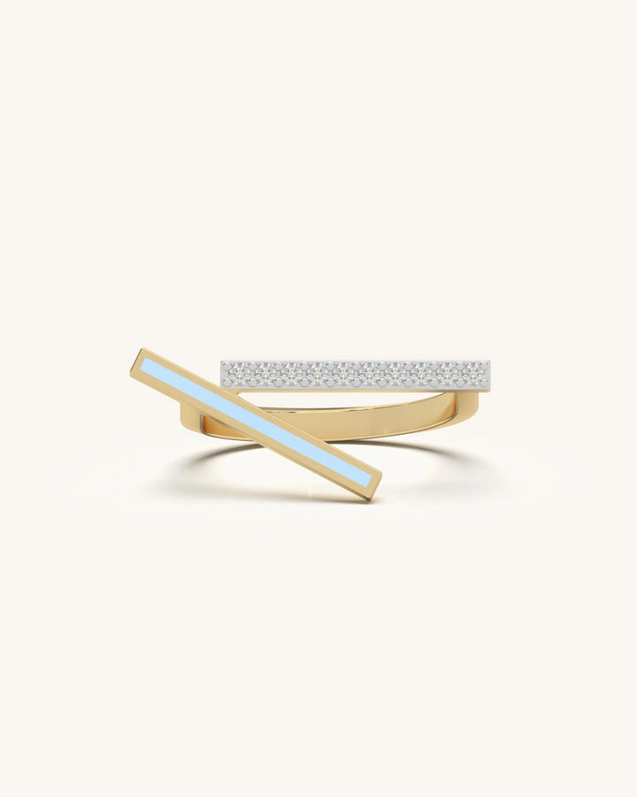 Tilted Enamel Ring in Gold Vermeil with Icy Blue Enamel and Diamonds